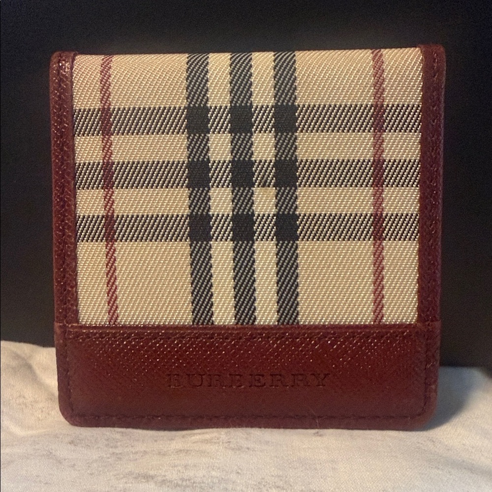 Burberry Beige Black Plaid Leather Wallet
